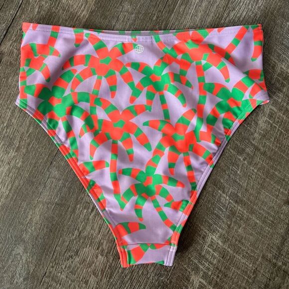 Farm Rio x Adidas Palm Tree High Waist Bikini Bottoms- Size Medium - Picture 2 of 5